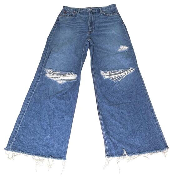 Etica Devon Wide Leg Blue Jeans Distressed High Waist 32 - Picture 1 of 10